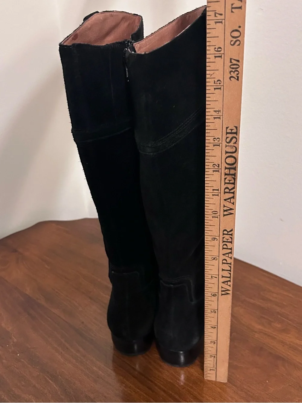 Corso Como Black Suede Tall Leather Riding Zip Flat Boots Women’s Size 8
